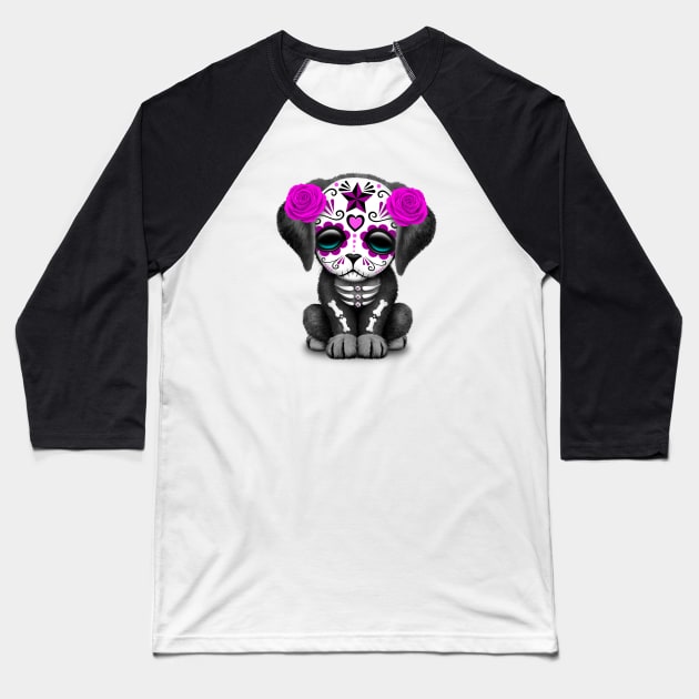 Cute Purple Day of the Dead Puppy Dog Baseball T-Shirt by jeffbartels